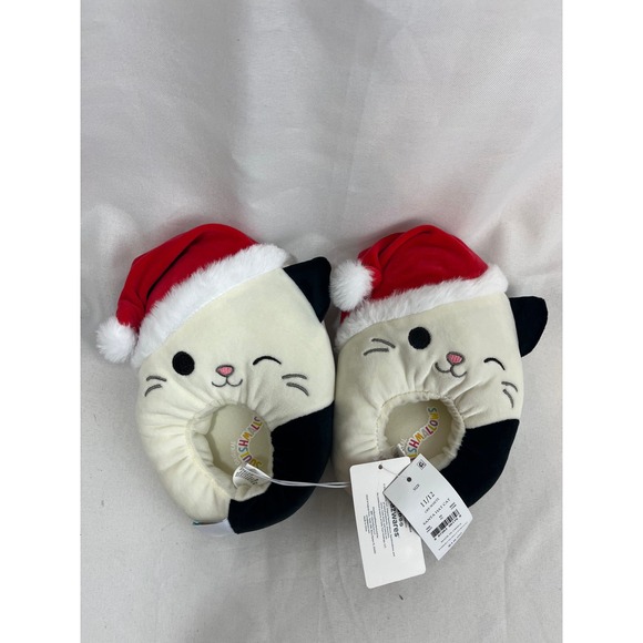 Squishmallows Other - Squishmallows Santa Hat Cat Plush Slippers Off-White Black Holiday Toddler 11/12